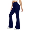 thumbnail image 2 of Women's Workout Flare Leggings High Waisted Tummy Control Yoga Pant Soft Solid Color Trousers with Pockets Navy XL, 2 of 6