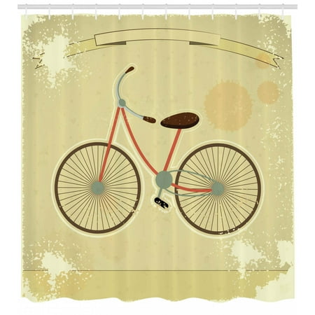 Vintage Shower Curtain Postcard Of A Retro Bicycle On Grunge Background Ilration Artwork Print Fabric Bathroom Set With Hooks Brown And Khaki