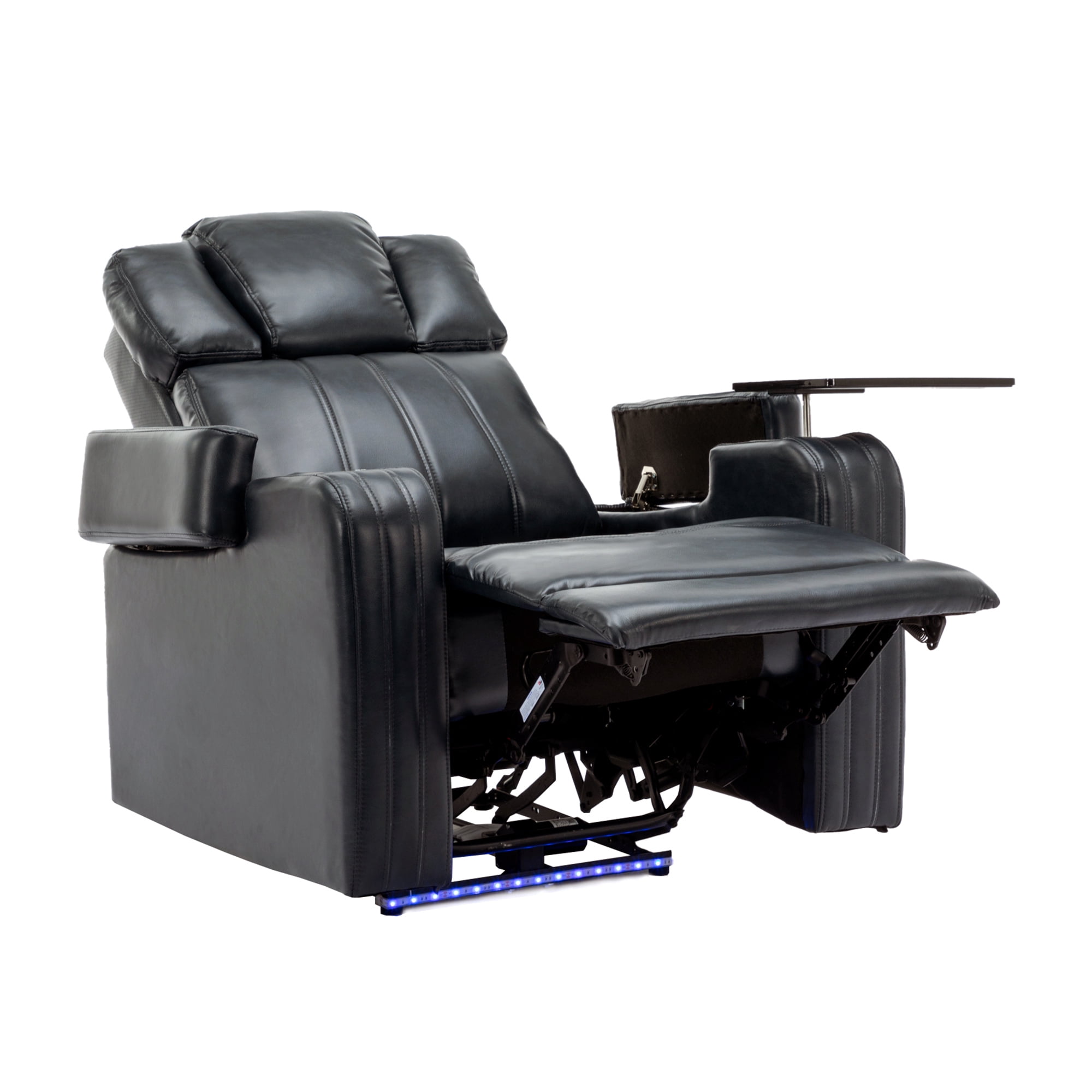 EUROCO PU Leather Home Theater Recliner,Power Recliner Adjustable Recliner with Bluetooth Speaker ,USB Ports, Tray Table, Arm Storage, footrest, Cup Holder and LED Lights, Black