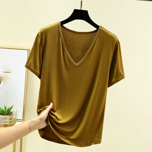 Blusa de pijama de manga corta para mujer, lisa, informal, a la moda, con cuello regular, de manga corta, pijama para mujer