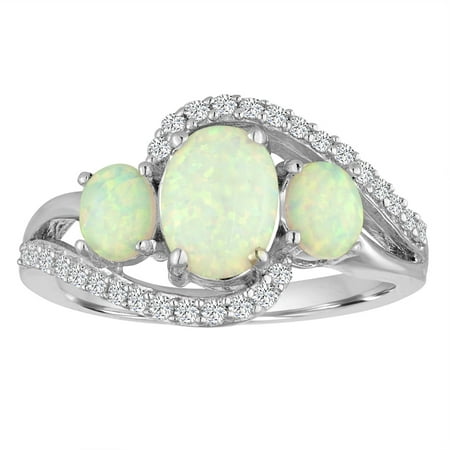 Lab-Created Opal and CZ Sterling Silver 3-Stone Ring