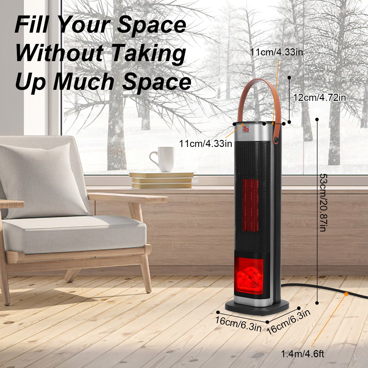 1500W Oscillating Tower Space Heater with 3D Flame, 90°Wide-Angle 323 Sq.Ft Heater with 1℃ Precision Thermostat & Remote, Overheat/Tip-Over Protection Portable Heater for Home Bedroom Office