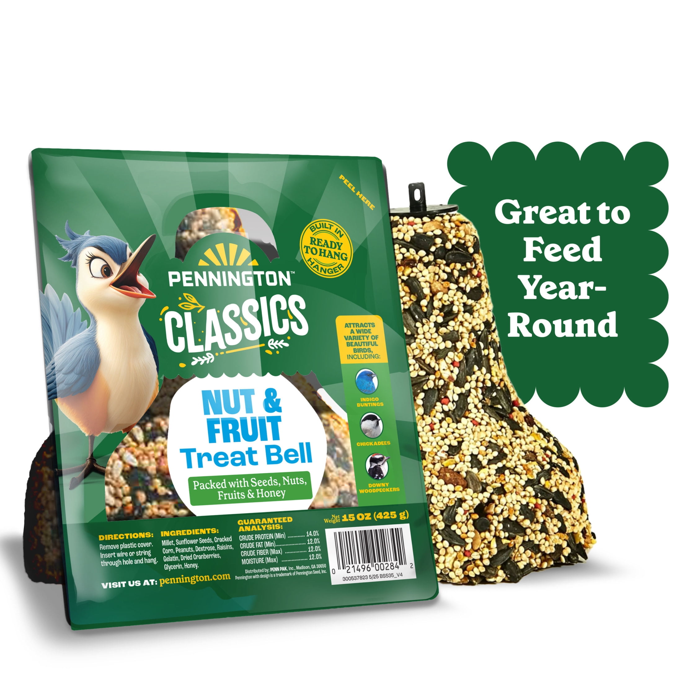 (2 pack) Pennington Nut and Fruit Treat Bell Wild Bird Food and Seed 15 oz Dry 1 Pack