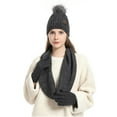 thumbnail image 3 of Xfvqtps Women Hat Scarf Glove Set with Plush Lined Pompom Winter Warm Knit Stretchy Extended Beanie Neck Warmer Gloves Set Dark Gray, 3 of 6