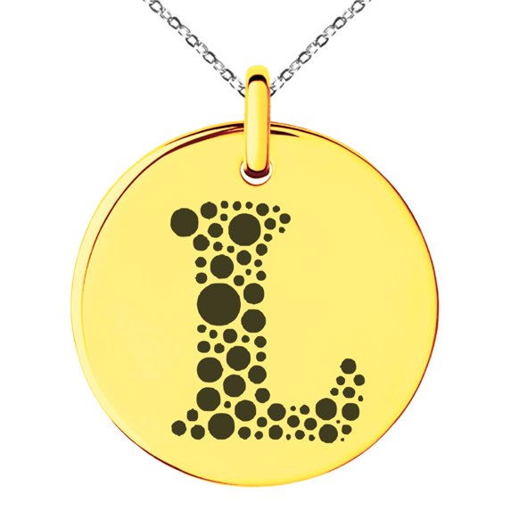 Stainless Steel Letter L Initial Dotted Monogram Engraved Small Medallion Circle Charm Pendant Necklace