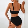 thumbnail image 5 of Women Two Bikini Swimsuit Front Twist Halter High Waist Pleated Trunks Stretchy Quick Dry Banting Suit (XL, Black), 5 of 5