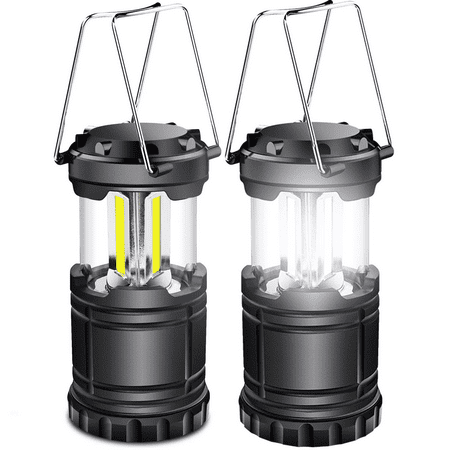 2 Pack LED Camping Lanterns, Battery Powered Camping Lights COB Super Bright Collapsible Flashlight Portable Emergency Supplies Kit, Black