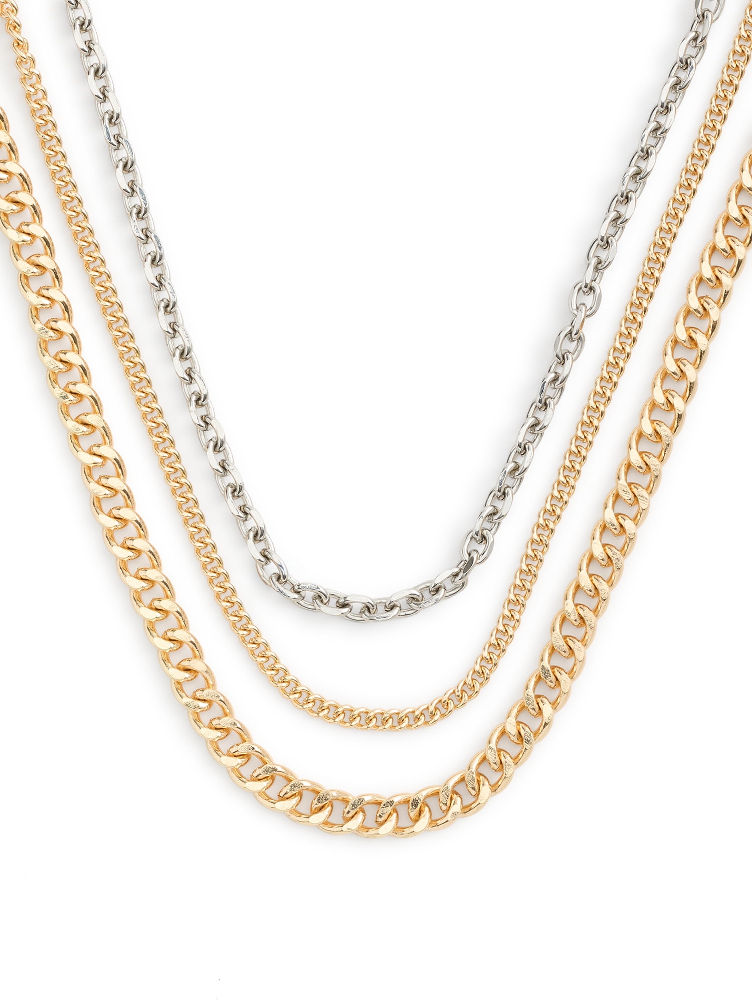 Madden NYC Women's Fashion Two Tone Mixed Chain Necklace Set, 3-Piece