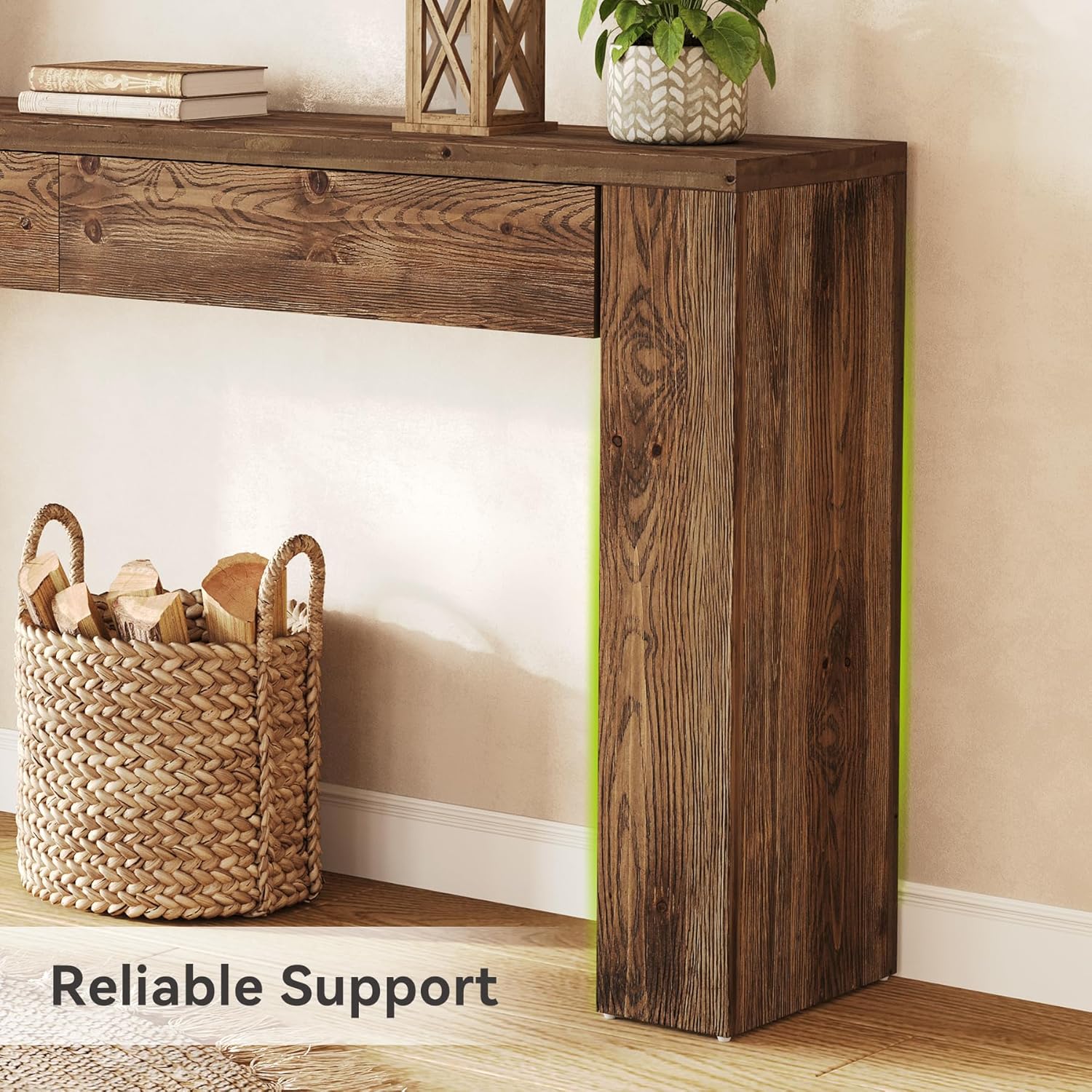 Tribesigns 63" Solid Wood Console Table, Large Entryway Table, Extra Long Sofa Table with 2 Drawers