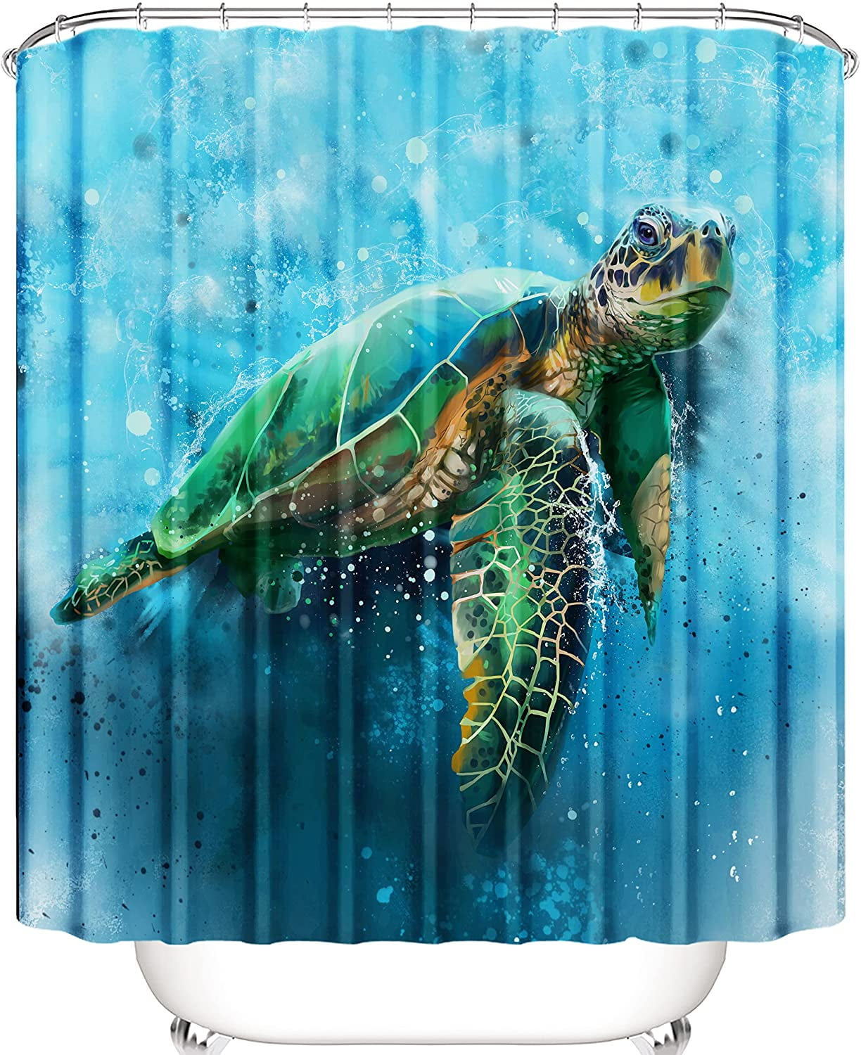 Deep Sea Turtle Shower Curtain Set Bathroom Fabric Curtains 71X71 inches Liner 