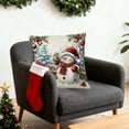 thumbnail image 3 of Snowman Christmas Throw Pillow Cover 18x18 Inch, Festive Red and Blue Holiday Decor Pillowcase with Snowman Scene for Sofa Cushion D, 3 of 6