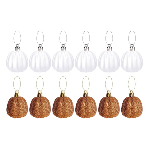 12 Pcs Mini Pumpkin Hanging Ornaments, Fall Harvest Pumpkin Bauble Set, Glitter Fall Pumpkin Tree Decorations, Autumn Small Pumpkin Pendants for Home Thanksgiving Halloween Display