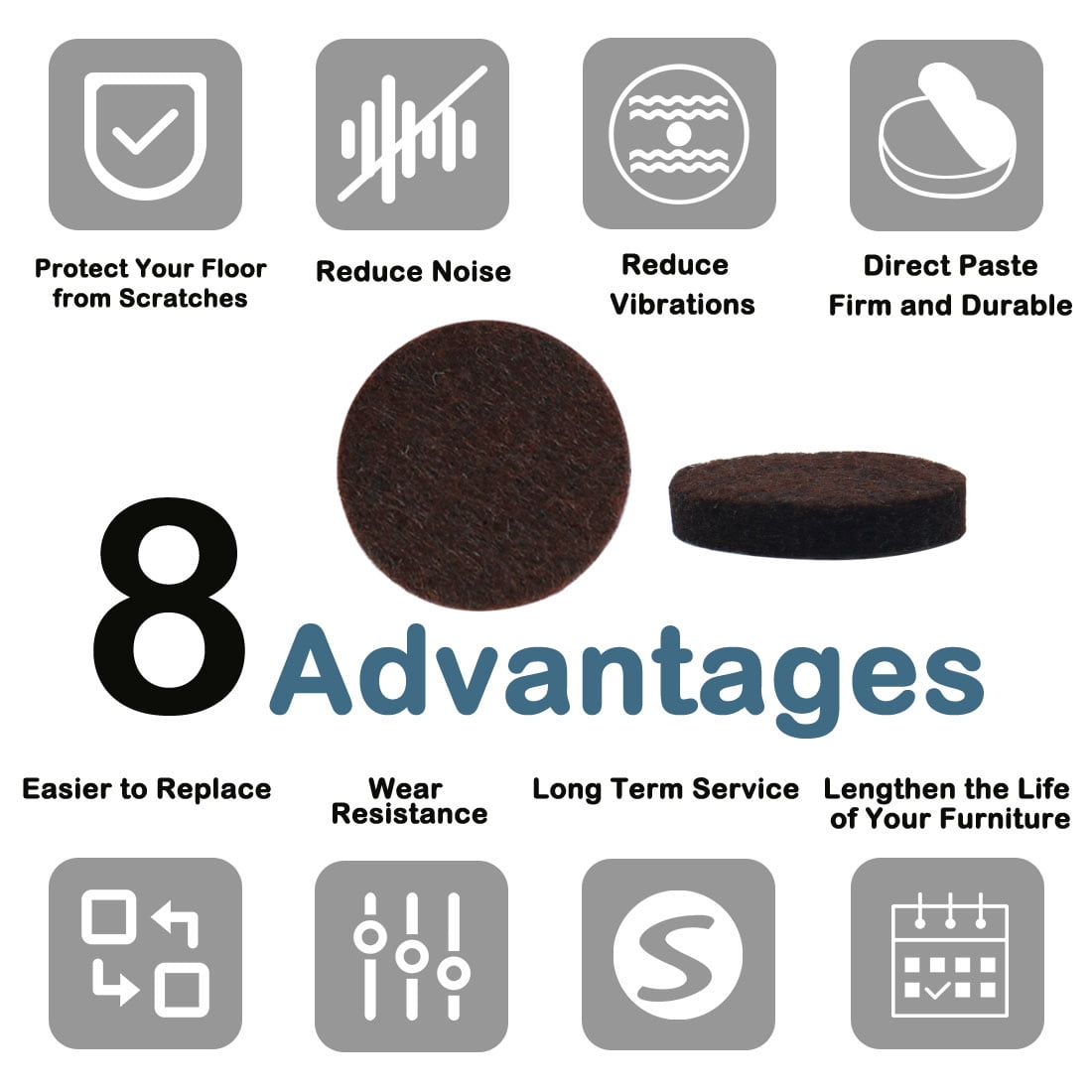 Unique Bargains 100Pcs Furniture Felt Pads Round 1 1/4" Non Slip Reduce Noise Chair Leg Pad Brown