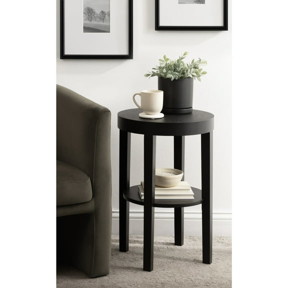 Kate and Laurel Talcott Modern Round Wood Side Table, 16 x 16 x 24, Black, Transitional Decorative Two-Tier End Table for Use as a Bedroom Nightstand or Living Room Plant Stand Table