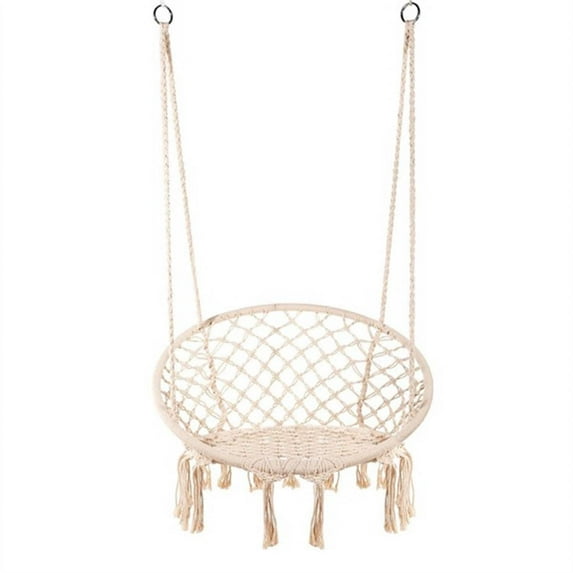 Hammock Chair Macrame Swing with Unique Good Quality Cotton&Polyester,Seat for The Living Room, Yard,Garden, Balcony Spaces etc. Max. 265 lbs Beige