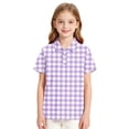 thumbnail image 4 of Polo Shirts for Girls Plaid Print Color Block Button Closure Short Sleeve Loose Fit Casual Tops, 4 of 7