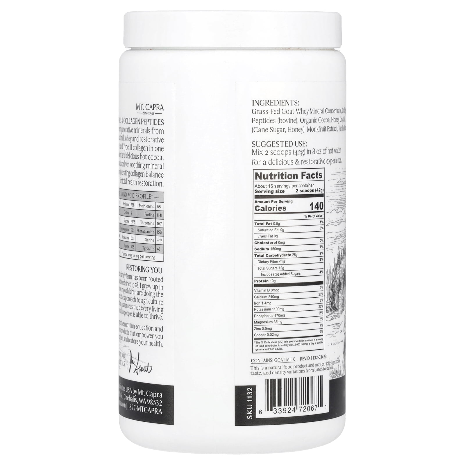 Mt. Capra Clean Minerals with Collagen Peptides, Hot Cocoa, 23.8 oz (675 g)