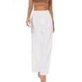 thumbnail image 1 of Pantalones de pierna ancha para mujer, cintura regular, ribete plisado, pantalones de traje largos holgados con bolsillos laterales, Blanco XL, 1 of 2