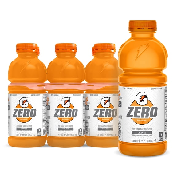 Gatorade Zero Sugar Thirst Quencher Orange flavored Sports Drink, 20 fl oz 6 Count Bottles