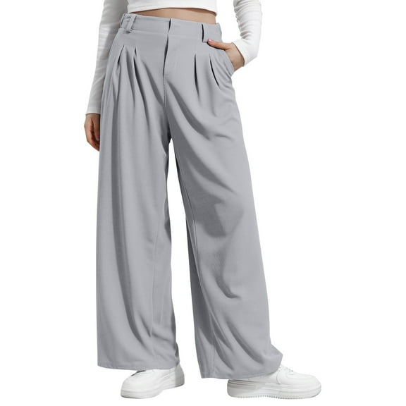 Loopsun Womens Casual Pants, Pants for Women, Womens Solid High Waist Casual Loose Wide Leg Long Pants Gray XL