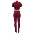 thumbnail image 4 of Women Fitted 2 Piece Outfits Short Sleeve Turtleneck Cutout Crop Top with Long Split Pants Legings Set Clubwear, 4 of 7