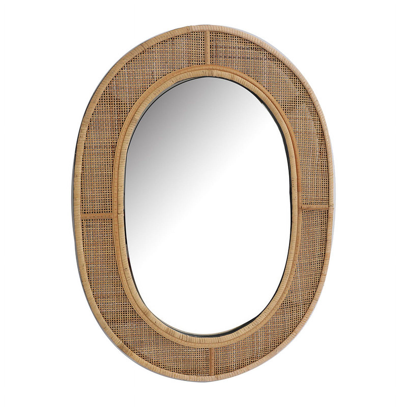 Brinley Tan Rattan-Bamboo Oval Boho Wall Mirror