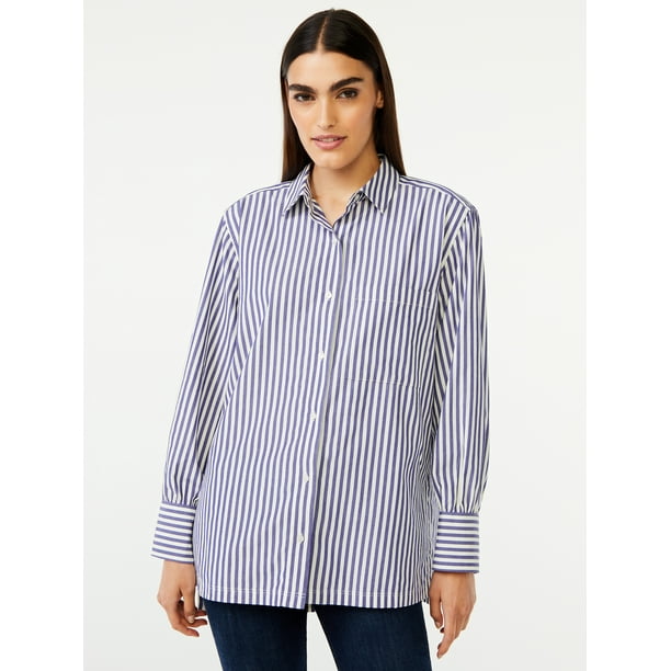 Free Assembly Women’s Button-Down Boxy Tunic Top - Walmart.com