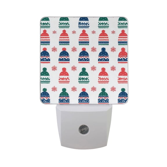 Snowflakes Woolen Hats Christmas Atmosphere LED Night Light with Smart Sensor Plug Into Wall Dusk to Dawn 2 packs