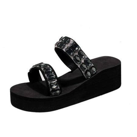 

Mchoice Womens Flip Flops Wedge Sandals Elegant EVA Round Toe Wedge Heel Slippers Summer Jewel Beach Shoes Slides