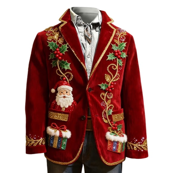 Red christmas suit jacket for men Men's Casual Lapel Muticolor Button Suit Regular Fit Sports Coats Jackets For Prom Dinner