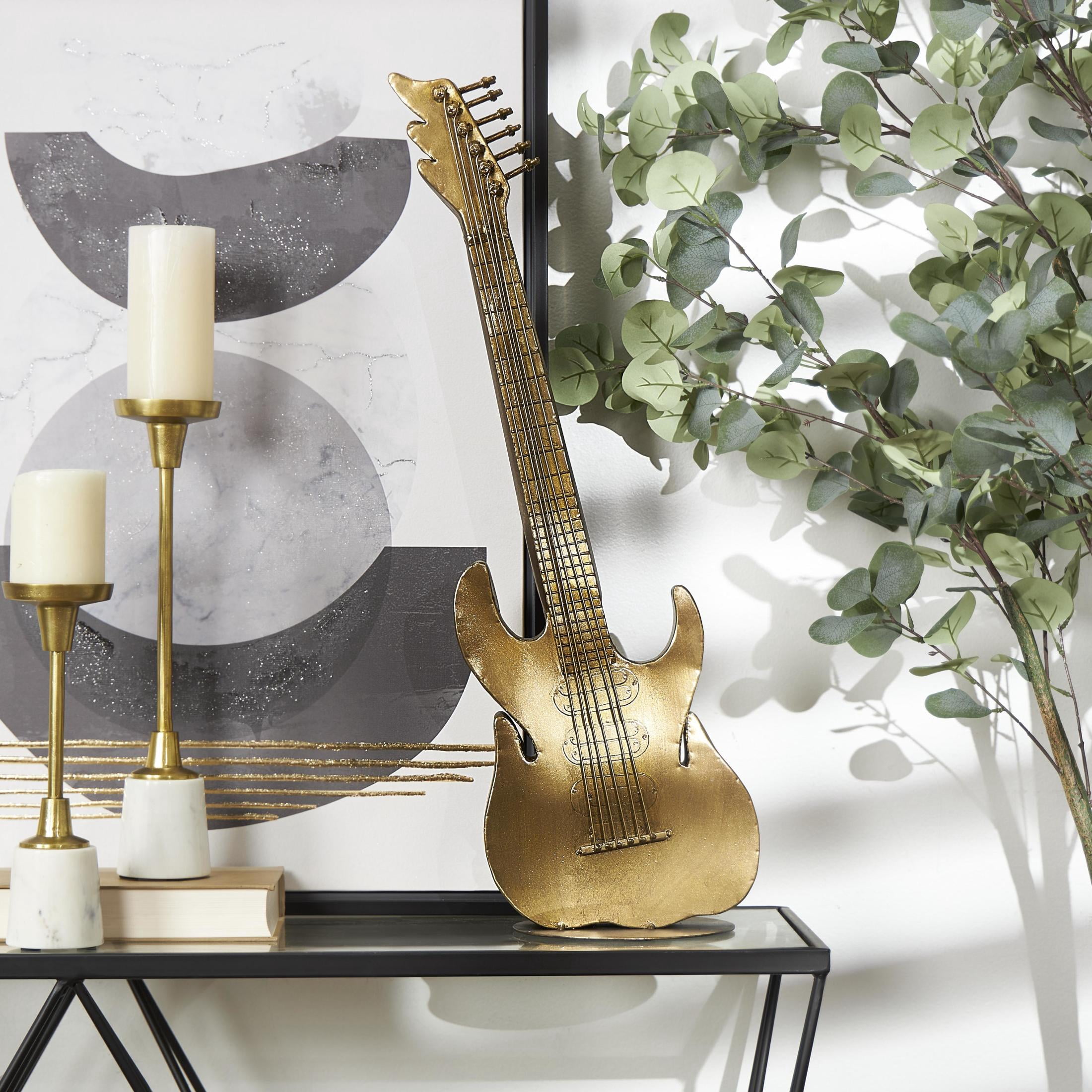 9" x 29" Multi Colored Metal Vibrant Guitar Sculpture with a Dripped Paint Design, by DecMode