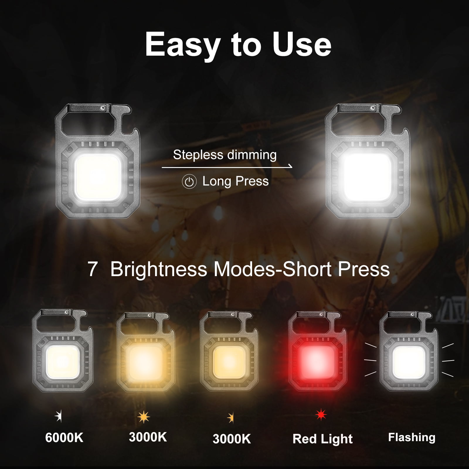 LETOUR Mini Keychain Flashlight 2-Pack 1000 Lumens IPX6 Waterproof, 7 Modes COB USB-C Rechargeable with Magnetic Base for Camping, Hiking, Emergencies