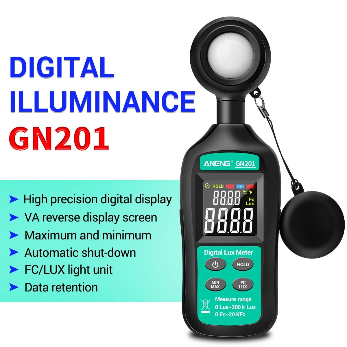 Aneng Mini Digital Lux 0-20,0000 Lux Illuminance Meter Lcd Handheld Illuminometer High Light Meter Photometer Luxmeter -
