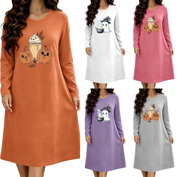 Taqqpue Womens Halloween Cotton Nightgown Short Sleeves Round Neck Sleepshirt Print Nightshirt Casual Plus Size Sleep Dress Pullover Halloween Sleep Shirt for Women
