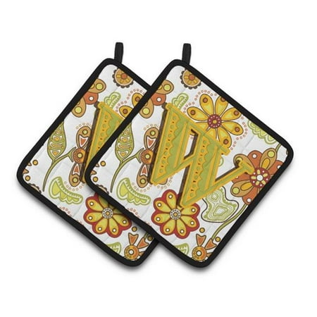 

Letter W Floral Mustard and Green Pair of Pot Holders