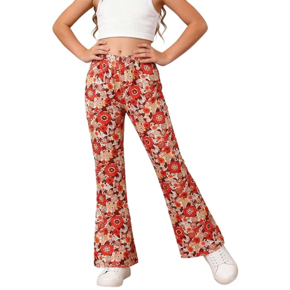 Tiijoy Toddler Girls Floral Flare Pants High Waisted Yoga Pants Casual Sports Trousers, Sizes 1-14