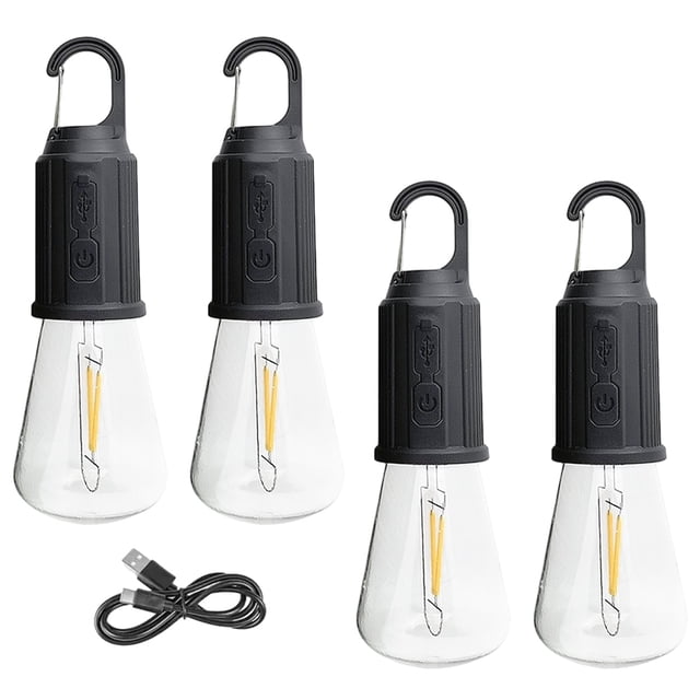 Luz de camping recargable, 4 paquetes de bombillas colgantes para tienda de campaña con gancho, modos de iluminación, lámpara de tienda de campaña para acampar, hacer senderismo y mochileros
