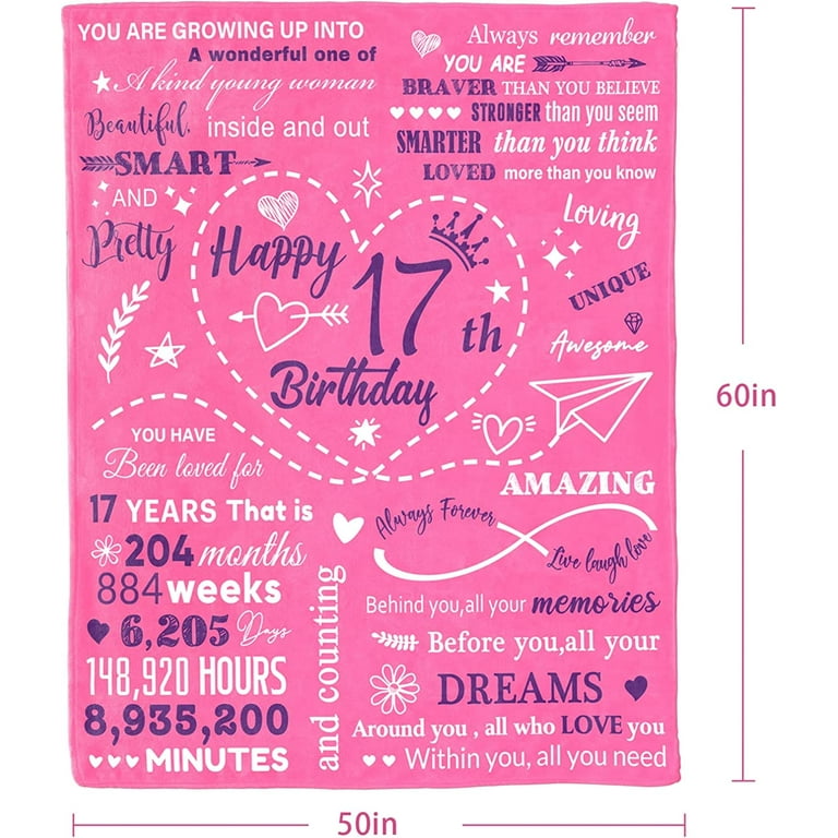 17th Birthday Gifts for Girls, 17th Birthday Decorations for Girls, 17 Year  Old Girl Gifts for Birthday, Blanket 50x60 Happy Birthday Gift for 17