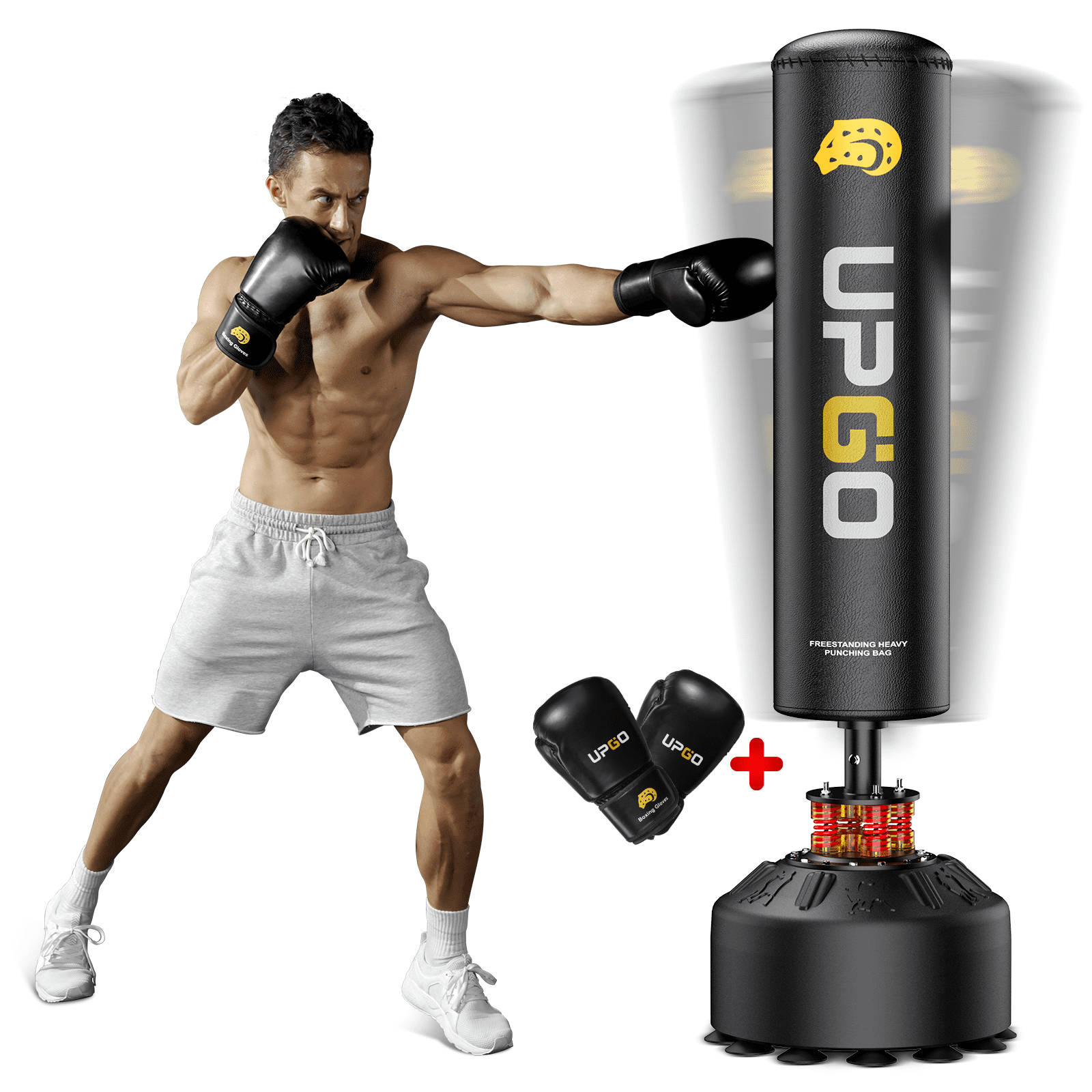 Uking Adult Free Standing Boxing Punch Bag，MMA Boxing Partner Boxing Trainer Heavy Duty Punching Bag with Suction Cup Training Dummy Martial Arts Kick Punch Boxing 