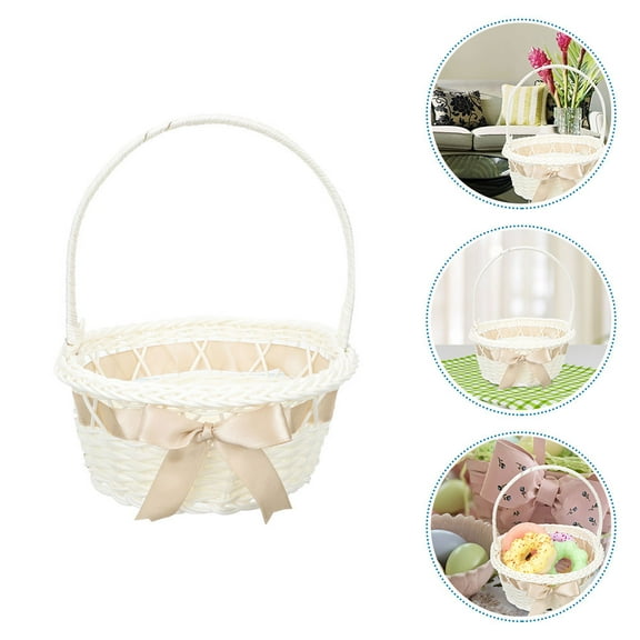 WRITWAA 2Pcs White Handwoven Storage Basket Imitation Rattan Flower Basket