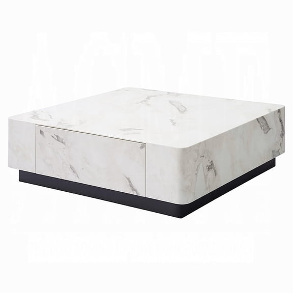 Ritzy Coffee Table-Modern Plinth-White Faux Marble-47 Inch Square