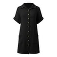thumbnail image 6 of Mohiass Women's Summer Cotton Shirt Dress Short Sleeves Button Down Knee Length Dresses Casual Loose Mini Dress with Pockets Black 2XL, 6 of 6