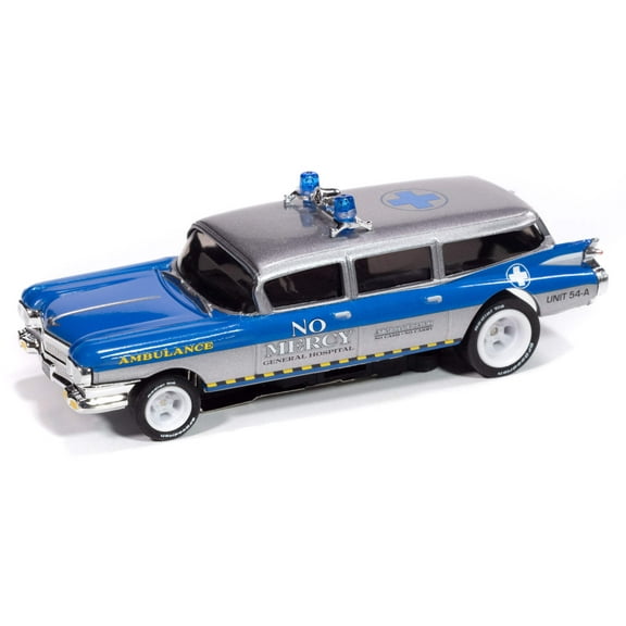 Auto World 4Gear SC414-4B 1959 Cadillac Ambulance (Silver & Blue) HO Scale Slot Car