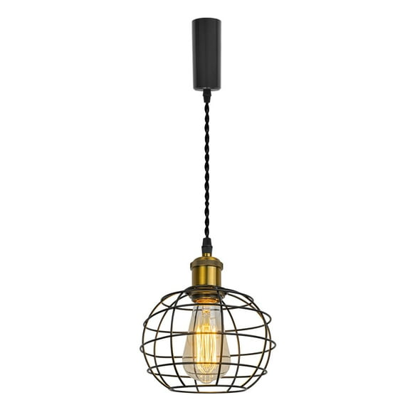 KAYYELAMP H-Type Track Lamp Black Rounded Cage Shade Adjusted Cord Track Mount Pendant Light for Kitchen Dining Table Loft(No Bulb, Track)