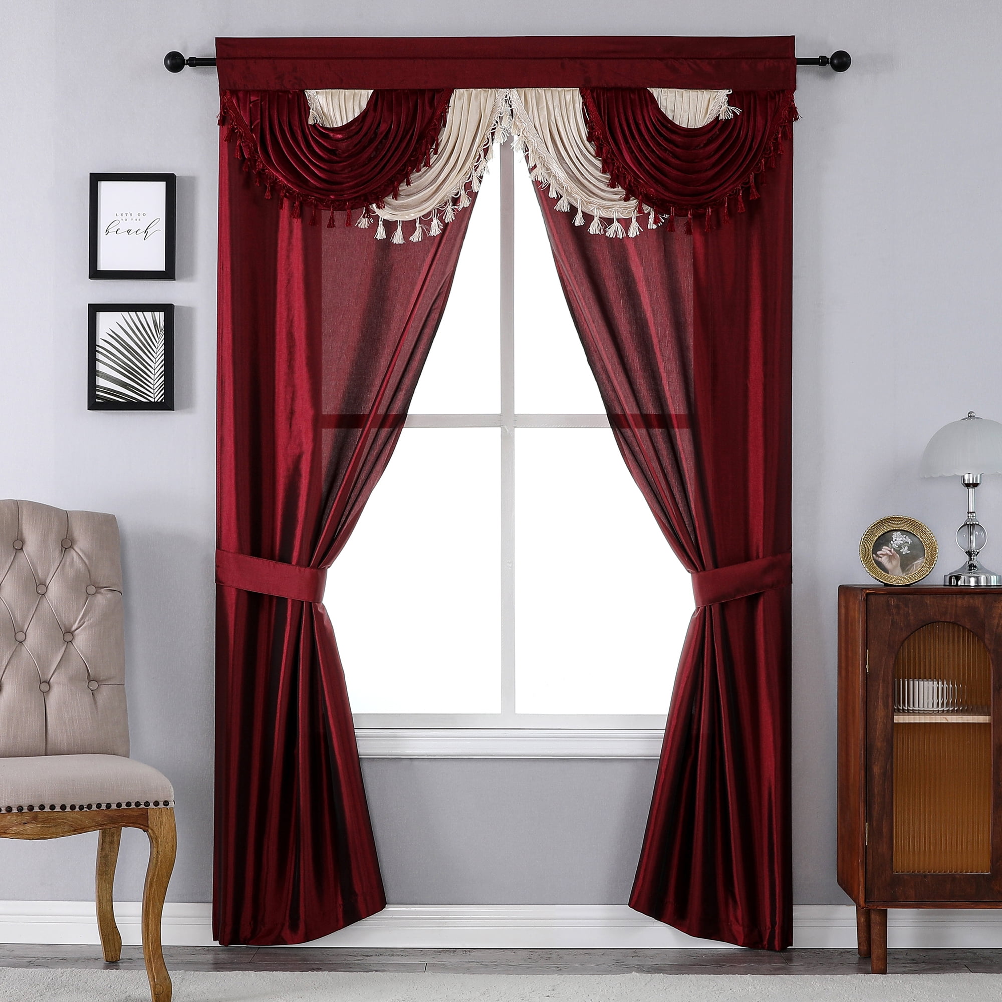 Regal Home Collections 5Piece Window Curtain Set with Valance and Tiebacks