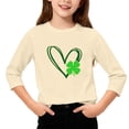 thumbnail image 1 of T-Shirt de la Saint-Patrick pour Filles, Mignon T-Shirt Graphique à Manches 3/4 Col Rond avec Imprimé Irlandais, Hauts Décontractés Printemps Été pour Vacances, Fête d'Anniversaire et Usage Quotidien Beige 130, 1 of 5