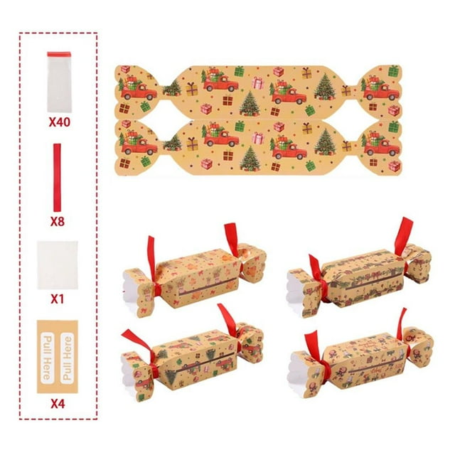 Christmas Surprising Money Pull Box Xmas Candy Shaped Cash Pull Box With 40 Roll Bags For Kids