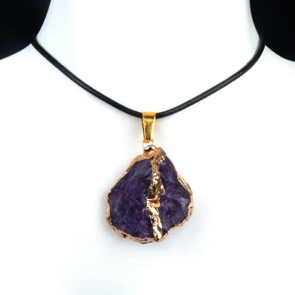 Zhuge Natural Deep Amethyst Quartz Pendant Necklace, Irregular Raw Crystal Stone Adjustable Rope Clavicle Chain Healing Reiki Jewelry Gift