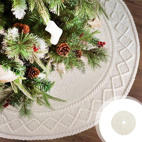 Falda de punto blanca para árbol de Navidad | Tapete redondo para árbol de Navidad | Adornos navideños para árboles artificiales | Varios tamaños disponibles
