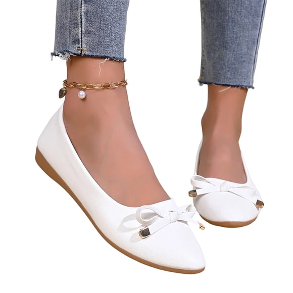 YOUYEDIAN Flat Shoes for Women Dress Non Slip Slip on Loafers Spring Summer Business Walking Shoes Comfortable Closed Toe Orthopedic Shoes (White)